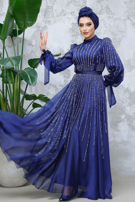 Modest Navy Blue Bridesmaid Dress 47961L - NEVA STYLE