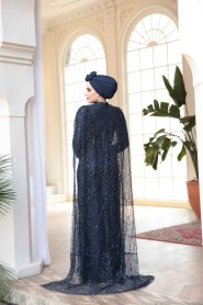Modest Navy Blue Bridesmaid Dress 51841L - 5