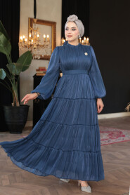 Modest Navy Blue Bridesmaid Dress 52981L - 3