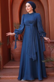Modest Navy Blue Bridesmaid Gown 52223L - 2
