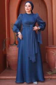 Modest Navy Blue Bridesmaid Gown 52223L - 3