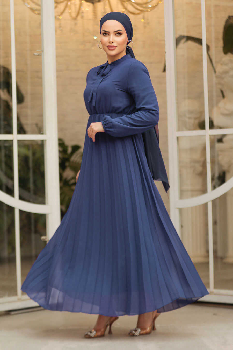 Modest Navy Blue Chiffon Maxi Dresses 50351L - Neva-style.com