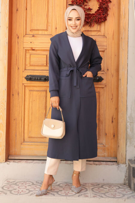 Modest Navy Blue Coat 72112L - NEVA STYLE