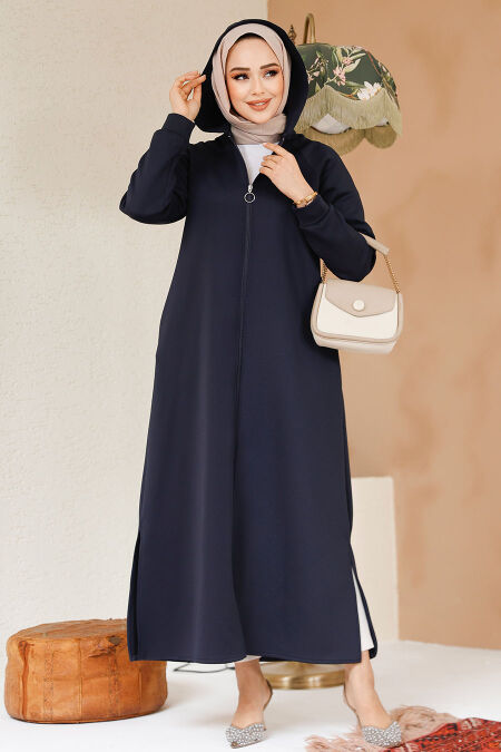 Modest Navy Blue Coat 72231L - NEVA STYLE