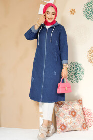 Modest Navy Blue Denim Coat 19127L - 2