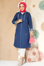 Modest Navy Blue Denim Coat 19127L - 3