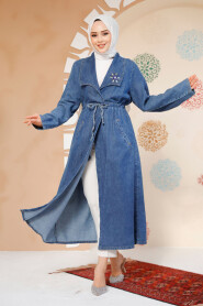 Modest Navy Blue Denim Coat 6823L 