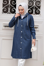 Modest Navy Blue Denim Coat 7041L - 2