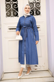 Modest Navy Blue Denim Coat 7103L - 1