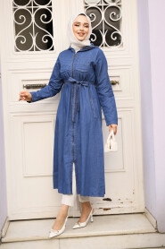 Modest Navy Blue Denim Coat 7103L - 2