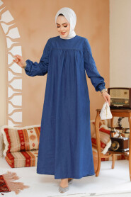 Modest Navy Blue Denim Dress 19125L - 2