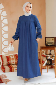 Modest Navy Blue Denim Dress 19125L - 3