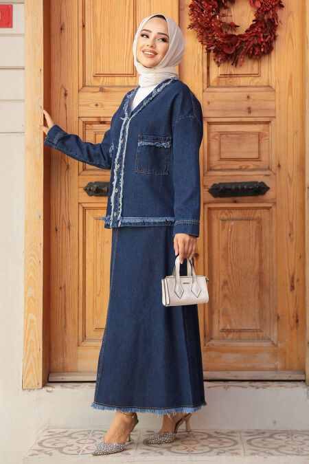 Modest Navy Blue Denim Dual Suit 19012L - NEVA STYLE