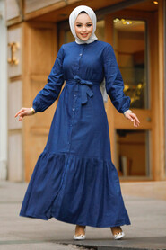 Modest Navy Blue Denim Long Dress 19107L - 2