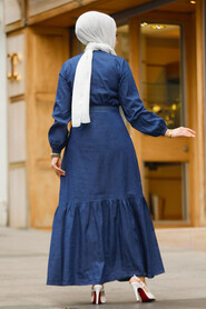 Modest Navy Blue Denim Long Dress 19107L - 3