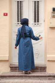 Modest Navy Blue Denim Long Dress 717L - 4