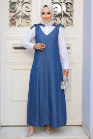 Modest Navy Blue Denim Salopet Dress 19019L - 1