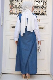 Modest Navy Blue Denim Salopet Dress 19019L - 3