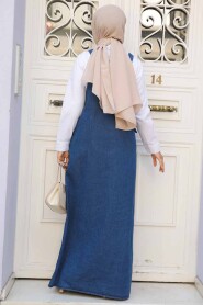 Modest Navy Blue Denim Salopet Dress 19020L - 3