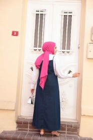 Modest Navy Blue Denim Salopette Dress 19014L - 4
