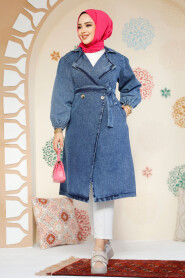 Modest Navy Blue Denim Trench Coat 19128KM 