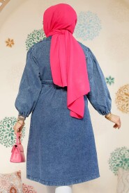 Modest Navy Blue Denim Trench Coat 19128KM - 4