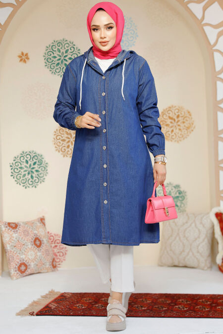 Modest Navy Blue Denim Tunic 20486L - NEVA STYLE