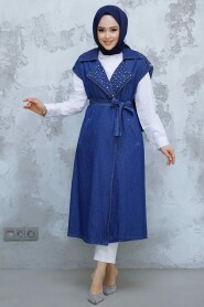 Modest Navy Blue Denim Vest 6551L - 3