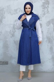 Modest Navy Blue Denim Vest 6551L - 2