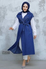 Modest Navy Blue Denim Vest 6551L 