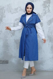 Modest Navy Blue Denim Vest 6572L - 2