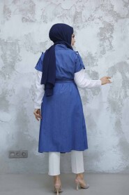 Modest Navy Blue Denim Vest 6572L - 3