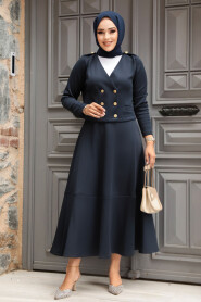 Modest Navy Blue Dual Skirt Suit 12371L - 2