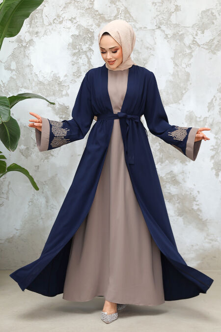 Modest Navy Blue Dual Suit Abaya 29128L - NEVA STYLE