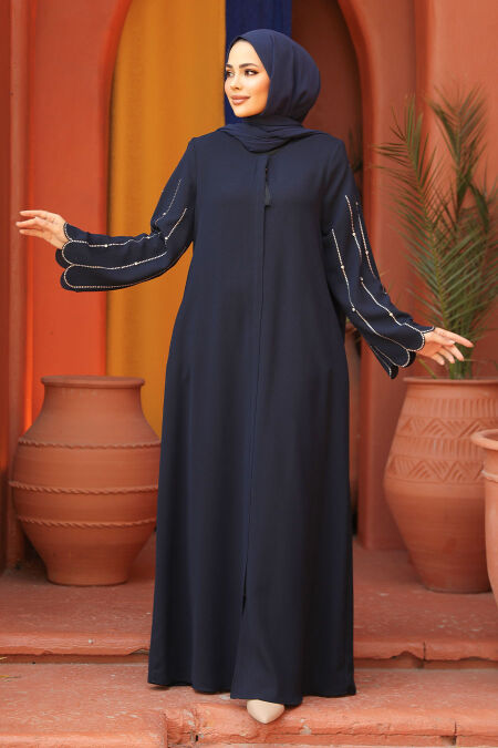 Modest Navy Blue Dubai Abaya 2634L - NEVA STYLE