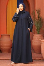 Modest Navy Blue Dubai Abaya 2634L - 3