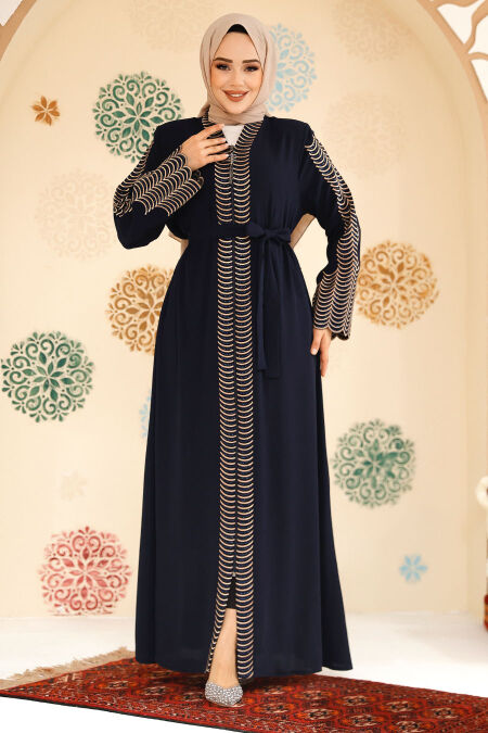Modest Navy Blue Dubai Abaya 29114L - NEVA STYLE