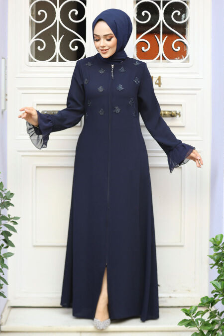 Modest Navy Blue Dubai Abaya 520090L - NEVA STYLE