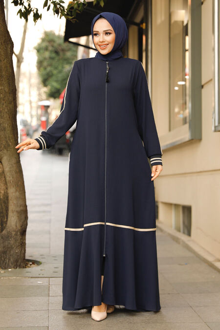 Modest Navy Blue Dubai Abaya 62101L - NEVA STYLE