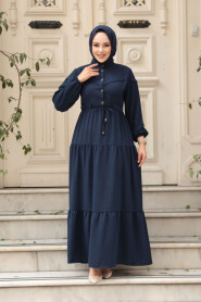 Modest Navy Blue Eid Dress 10334L - 3
