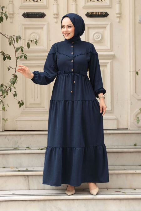 Modest Navy Blue Eid Dress 10334L - NEVA STYLE