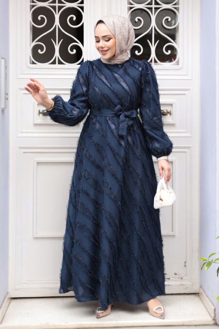 Modest Navy Blue Eid Dress 23262L - NEVA STYLE