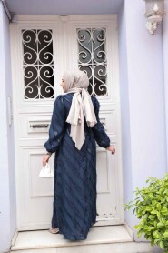 Modest Navy Blue Eid Dress 23262L - 3