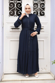 Modest Navy Blue Eid Dress 23929L - 2
