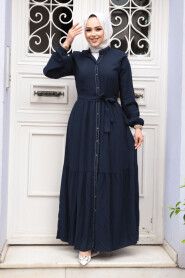 Modest Navy Blue Eid Dress 23929L - 3