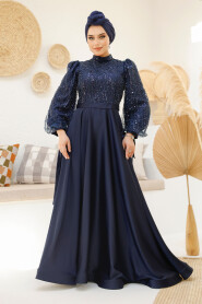 Modest Navy Blue Elegant Evening Dress 46671L - 3
