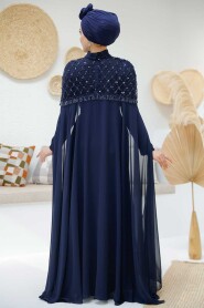 Modest Navy Blue Elegant Evening Gown 4653L - 6