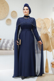 Modest Navy Blue Elegant Evening Gown 4653L - 3