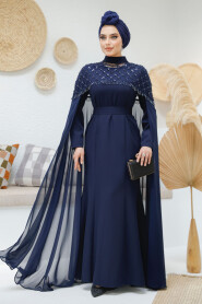 Modest Navy Blue Elegant Evening Gown 4653L - 2