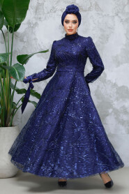 Modest Navy Blue Elegant Evening Gown 4908L - 4